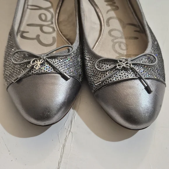 Sam Edelman Metallic Silver Loafers with Bow Accent - Picture 4 of 11